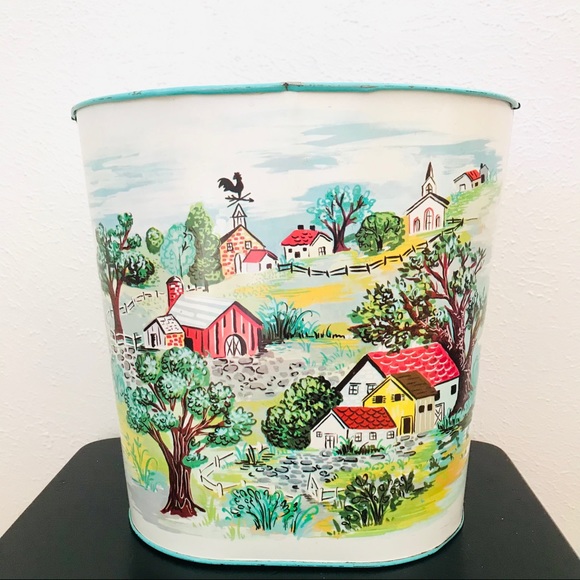 Vintage | Accents | Vintage Mid Century Can Garbage Bucket Bin Kitchy ...